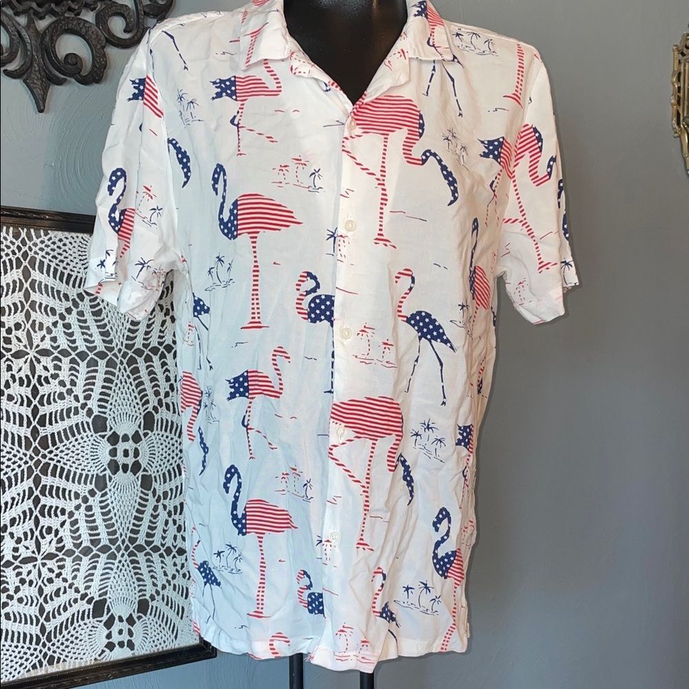 Men's White Flamingo Print Shirt